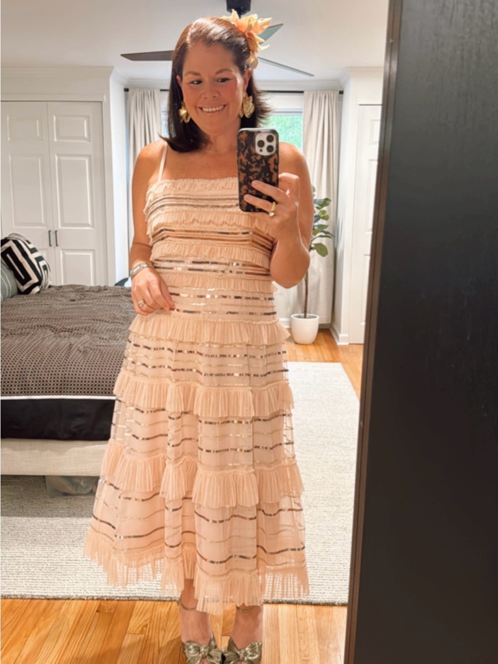 BCBGMaxAzria Mirielle Ruffle Dress - Blush Pink Sequin Dress | Size 14
